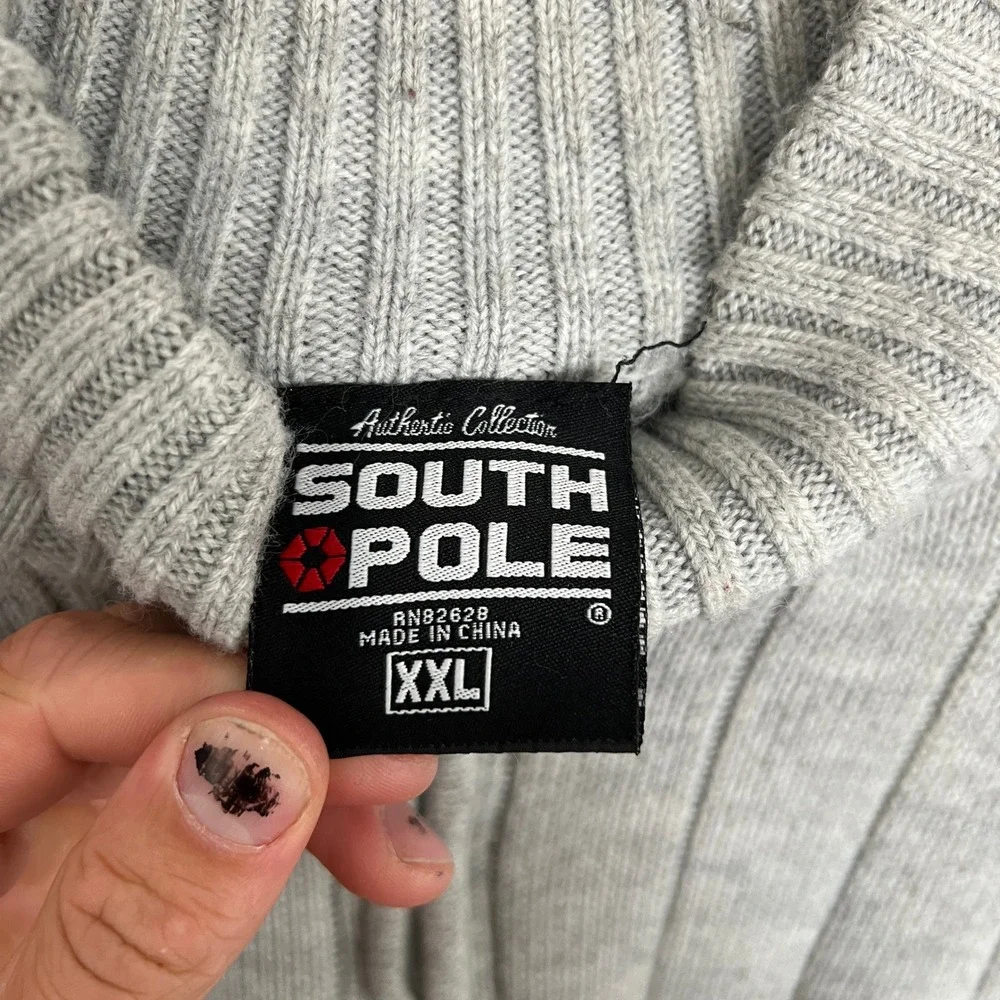 Southpole XXL Mens Gray 1/4 Zip‎ Sweater Striped Knit Pullover VTG Y2K
